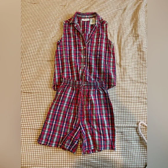 Vintage 90’s Private Party Plaid Matching Set With Sleeveless Collar Shirt - Picture 1 of 7